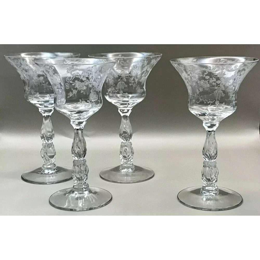 4 Cambridge Chantilly Etch Crystal Elegant Stemware Glasses 3625 Stems 5.75